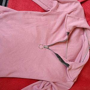 Pink Crop Top With Front Zip