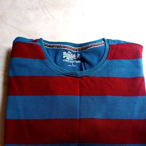 Roadster Maroon & Blue Stripped Cotton Tshirt