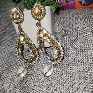 Gold Plated White Diamond Earrings