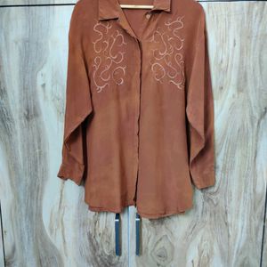 Brown Embroidery Work Shirt Size-44