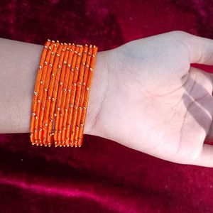 Orange Thread Wirk Bangles With Gold Bangle