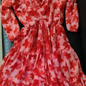 Red Print Flared Dress