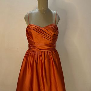 Rust orange Slip Dress With Cancan Layer