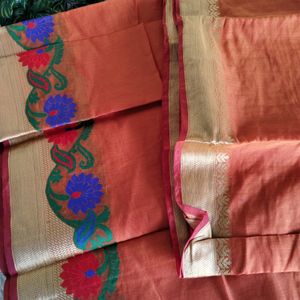 Orange  Chanderi Cotton Saree (Women)