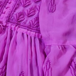 Purple women Chicken Embroidery Kurta