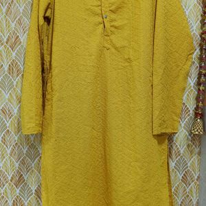 Mens Ethnic Haldi Wear Mustard Yellow Kurta