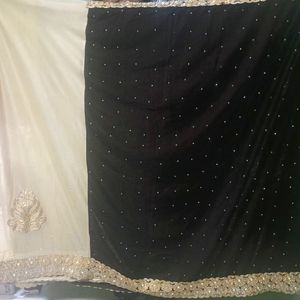 Brown Colour Saree With Cream Net