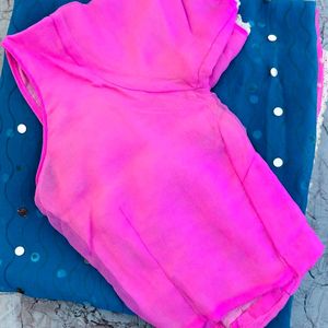 Blue - Pink Saree With Blouse For Women 🥻