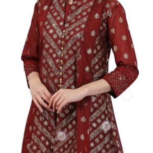 Women Chanderi Kurti Pent With Dupatta Set