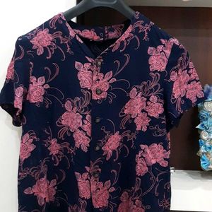 blue nd pink flower shirt for women's