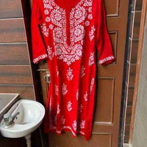 Blood Red Beautiful Chikankari Kurta With Handwork