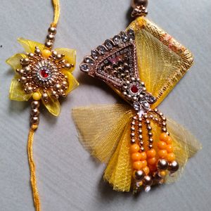 2 set Jaipuri floral Design Rakhi and lumba