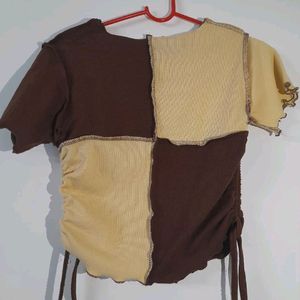 Beige And Brown Drawstring Top