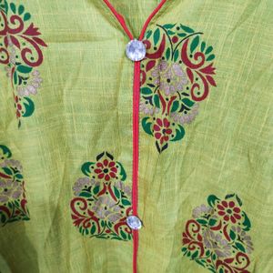 Green Kurta With Oil Print