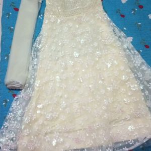 New Partywear Frock / Gown with Duppatta - Cream