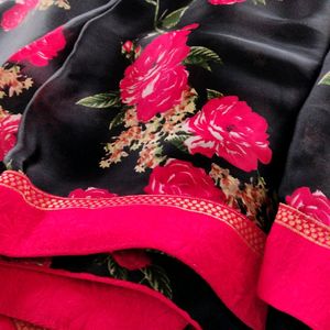 Women Black Floral Designed Saree