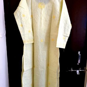 Chikankari Yellow Long Kurti