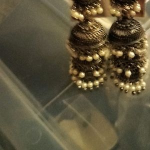 Silver With White Pearl Earrings