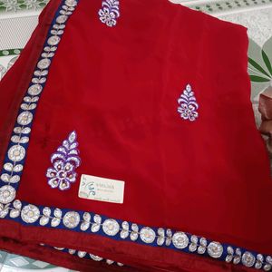 Red ♥️ Fully Worked Saree With Unstitched Blouse