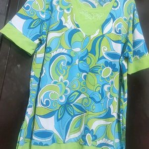 Green & Blue Printed Top For Girl Or Woman 46 Bust