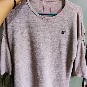 Mauve & Grey TopWith Cold Shoulder Pattern On Hand