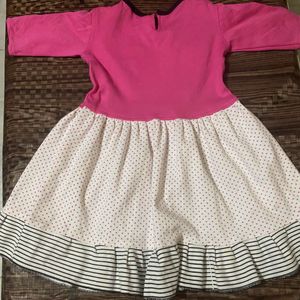 Pink And White Cotton Frock (last Offer))