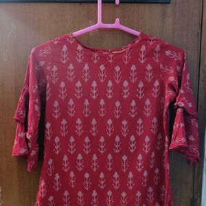 Floral Print Red Short Kurta