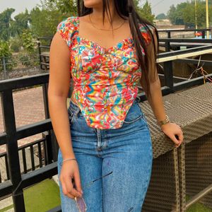 Printed Square Neck Corset Top