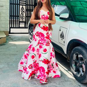 Beautiful Flower Print Mermaid Gown