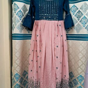 Peacock Blue With Pink Combined Gown Like Kurti