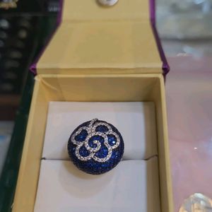 Royal Blue Pure Silver Ring Ladies