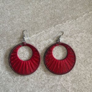 Red Earrings - Thread work