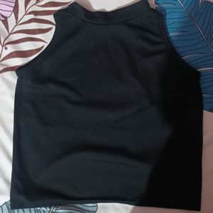 Black Crop Top With Round Neck