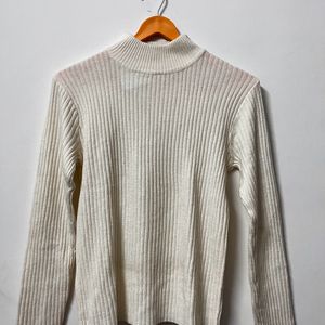 Off White High Neck Thin Sweater