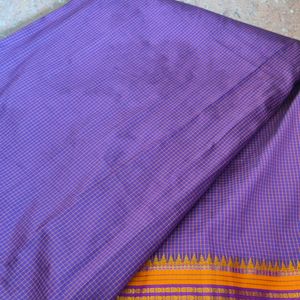 Purple Checks Saree With Yellow Border