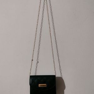 Black Sling Bag With Golden Chain