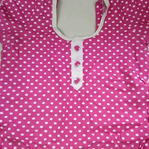 White Dotted Pink Kurti