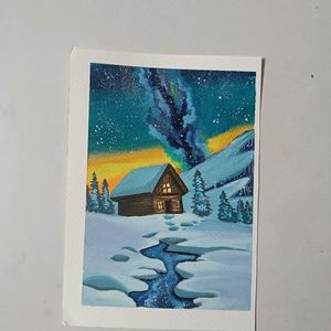 Cottage Snow Painting On A5 Sheet