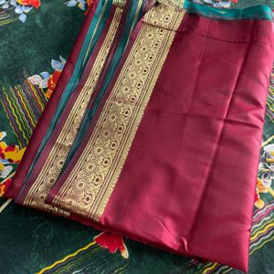 Maroon Green Saree