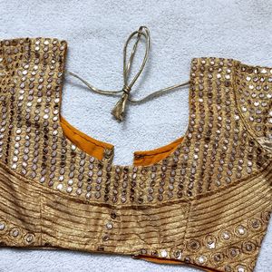 A Gold Colour Mirror Work Blouse 🥰