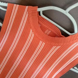 Orange White Strip Cotton Crop Tee