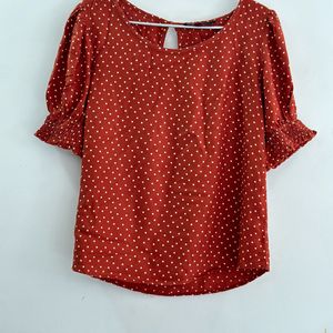 Fig Branded Polka Dot Print Round Neck Top