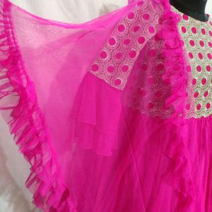 Hot pink Heavy Top With Net bottom And Garara