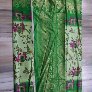 Light Green Dola Foil Saree