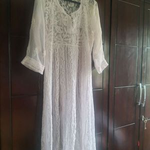 Ada White Chikankari Anarkali