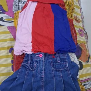 Denim Skirt With High Quality Double Layered Top