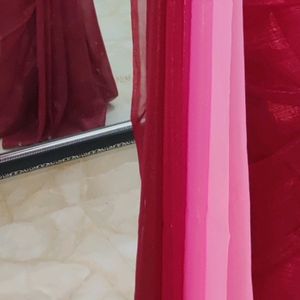 Pink  Saree With Sleeveless Blouse