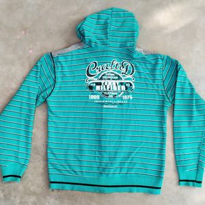 Sky Blue Cotton Full Sleeves Mens Hoodie