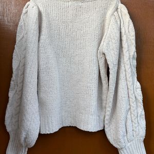 Off White Balloon Sleeves Sweater