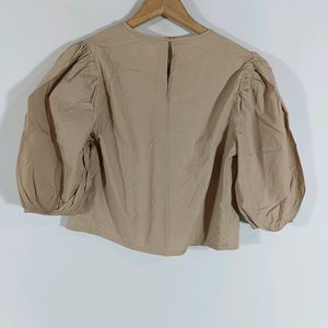 Beige Round Neck Boxy Top